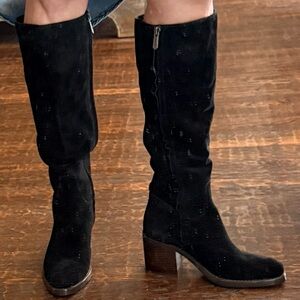 Sam Edelman Black Suede Knee-High Block Heel Boots